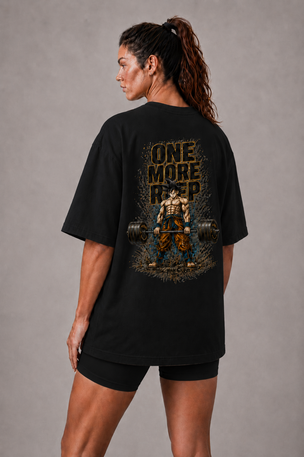 Camiseta Oversized One more rep Goku Deadlift Preta