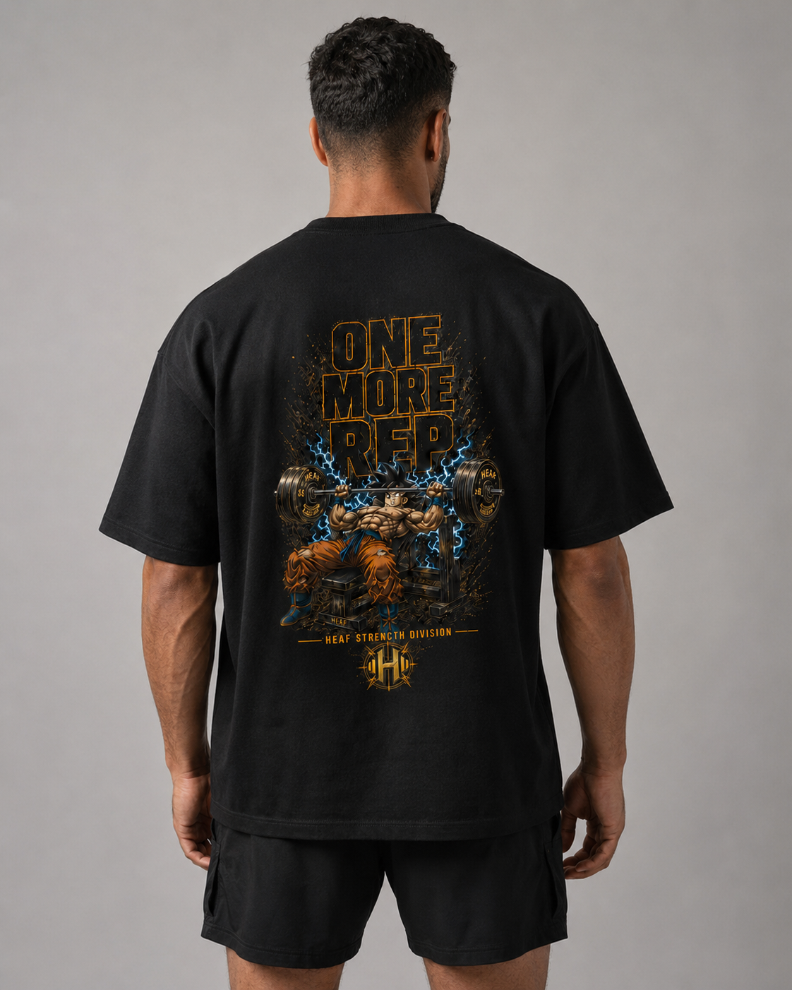 Camiseta Oversized One more rep Goku Supino Preta