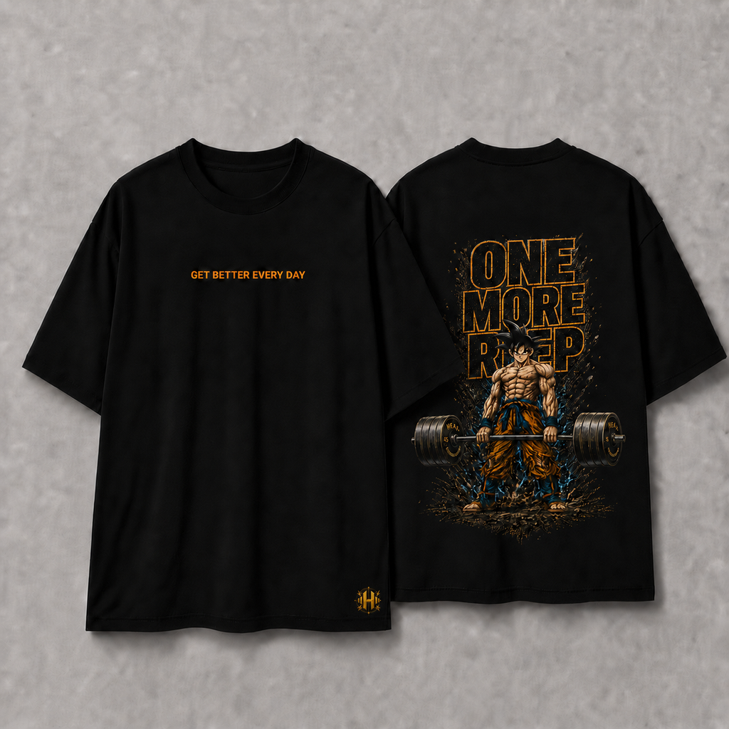 Camiseta Oversized One more rep Goku Deadlift Preta