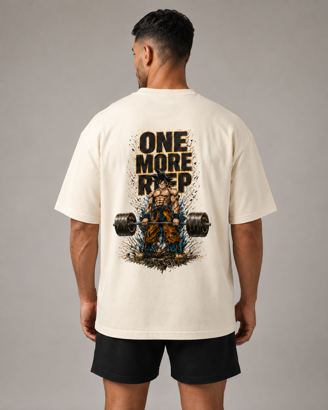 Camiseta Oversized One more rep Goku Deadlift Off White