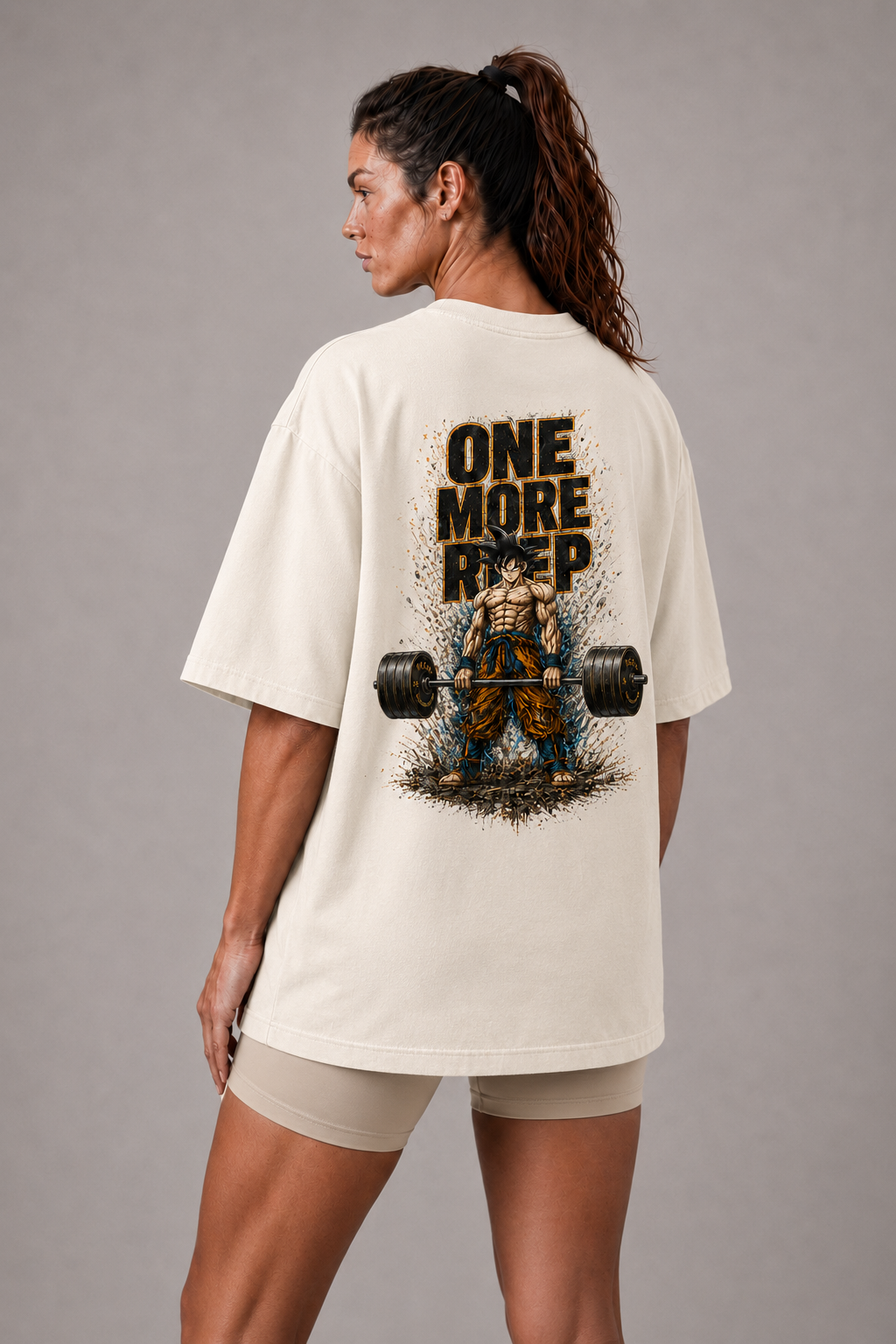 Camiseta Oversized One more rep Goku Deadlift Off White