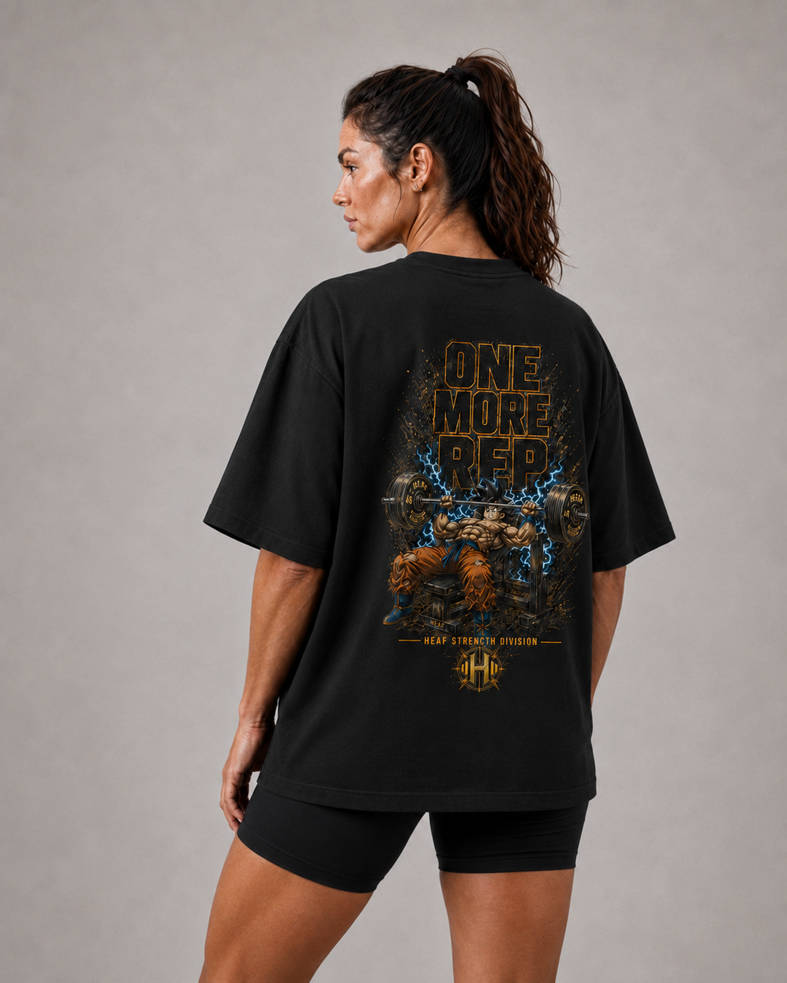 Camiseta Oversized One more rep Goku Supino Preta