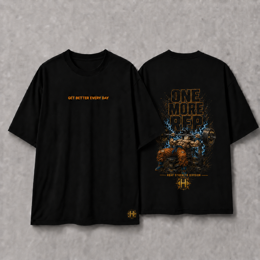 Camiseta Oversized One more rep Goku Supino Preta