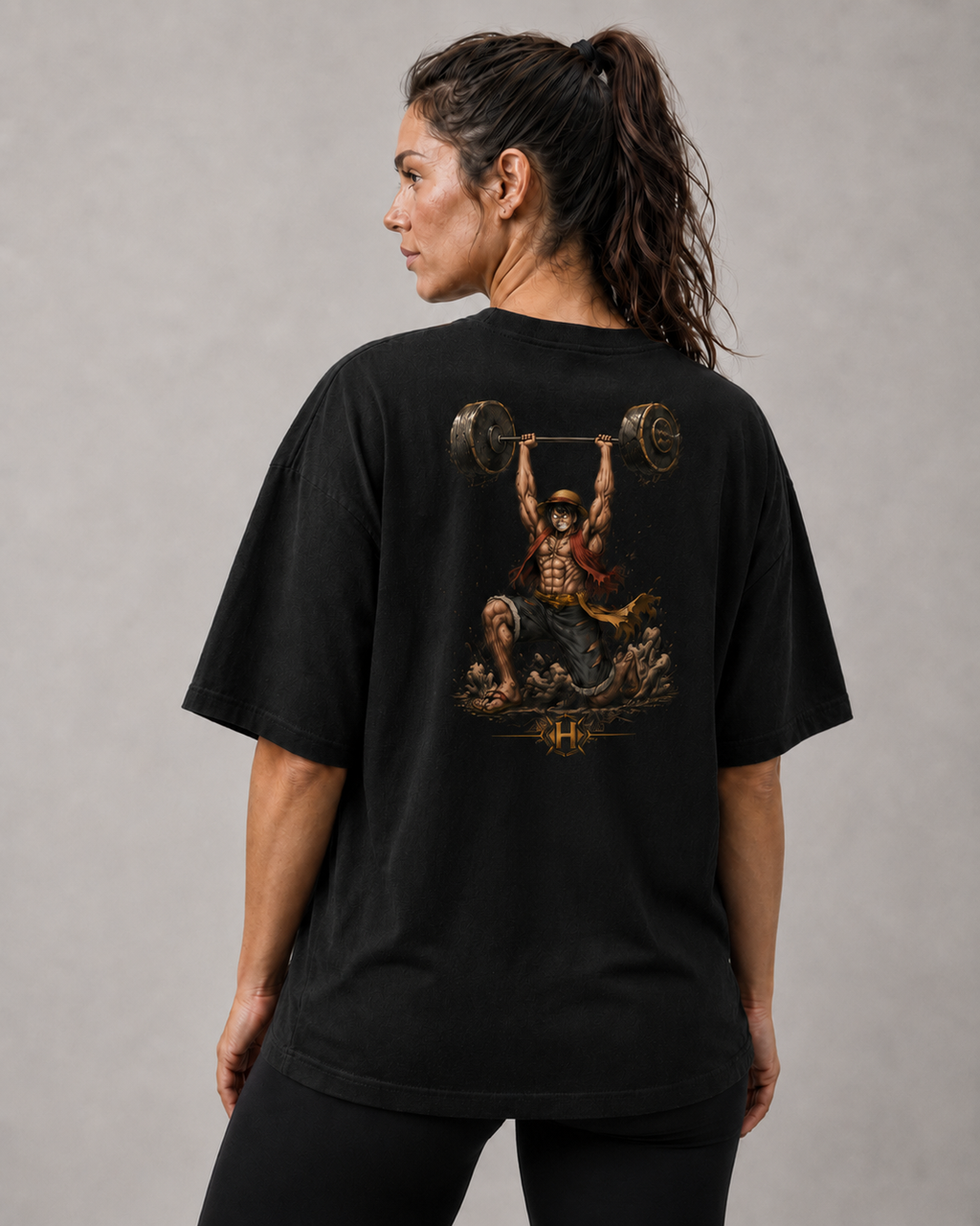 Camiseta Oversized Luffy Strongest Preta