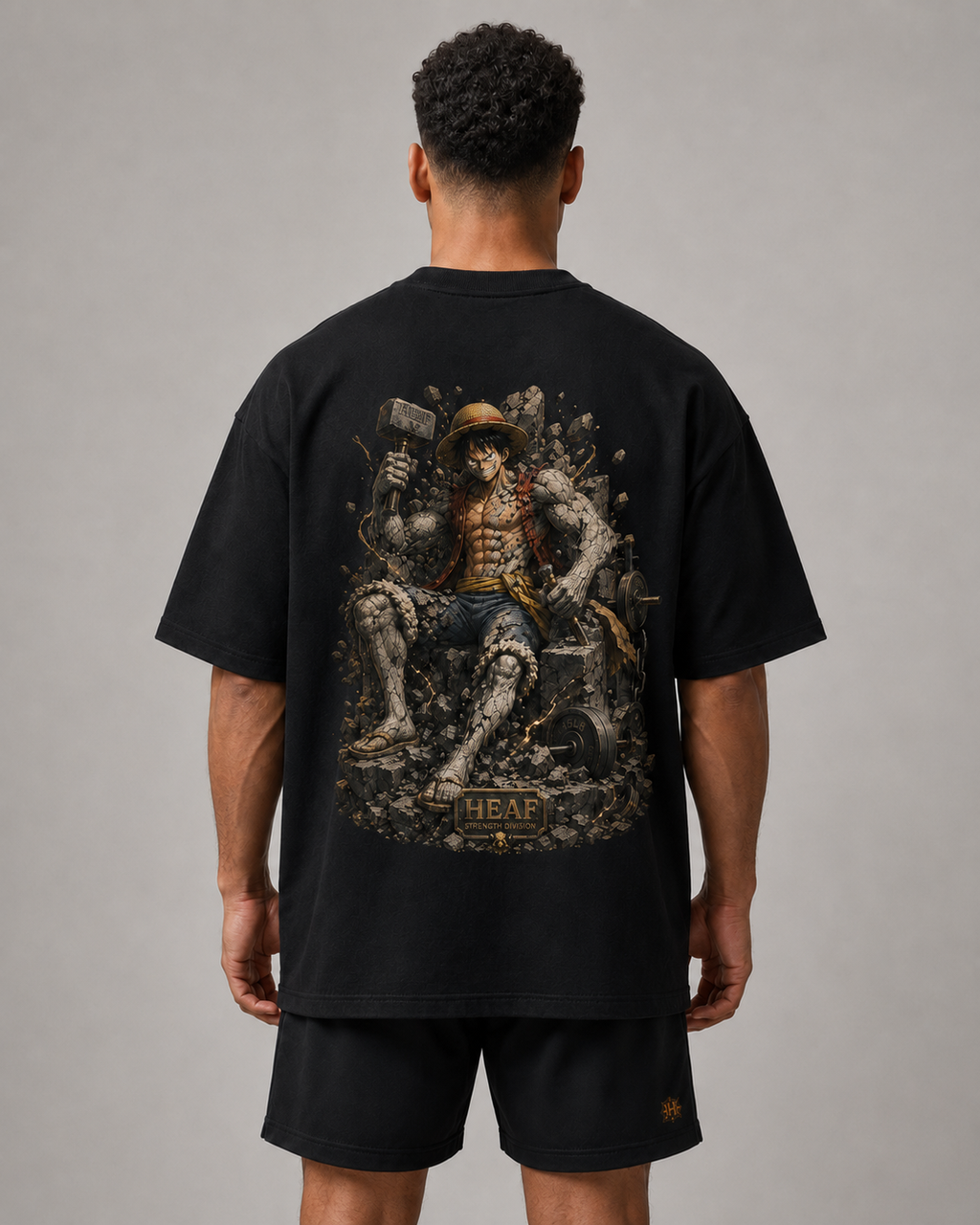 Camiseta Oversized Reconstrução Luffy Preta