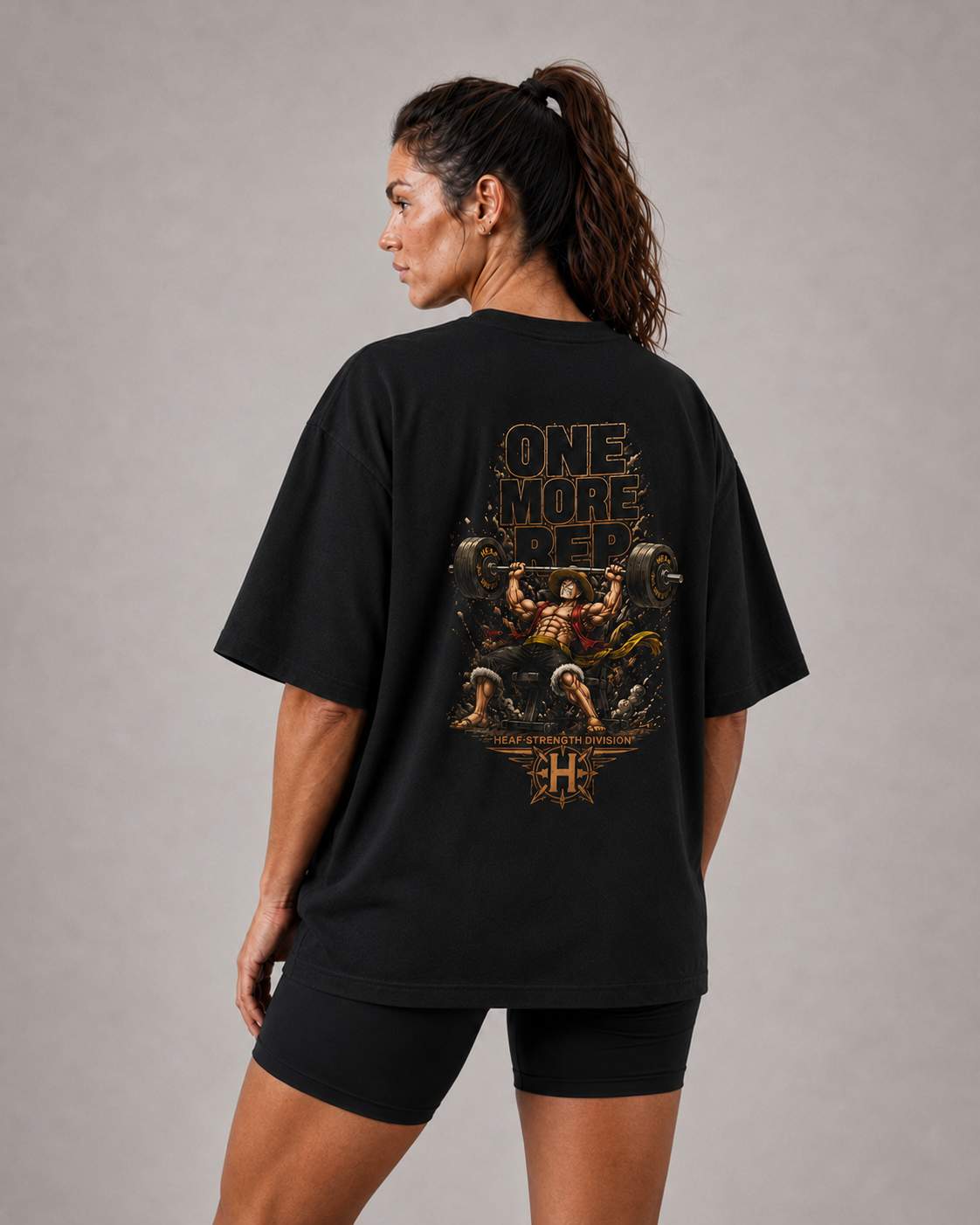 Camiseta Oversized One more rep Luffy Supino Preta