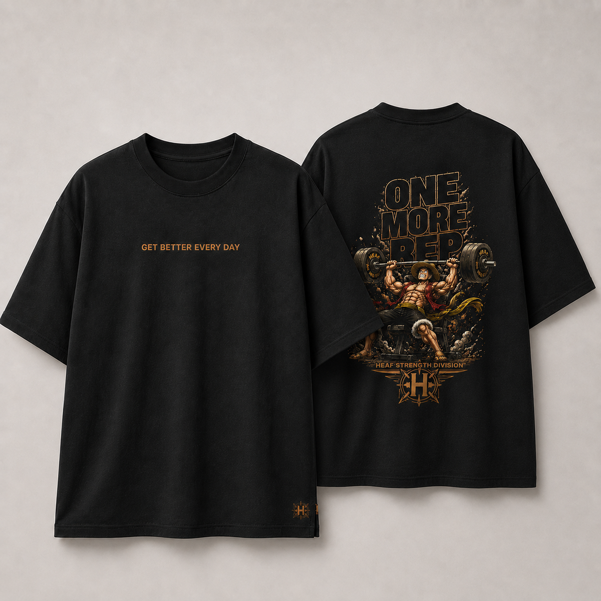Camiseta Oversized One more rep Luffy Supino Preta