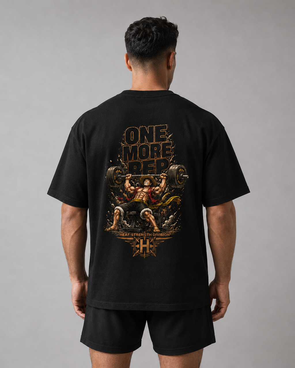 Camiseta Oversized One more rep Luffy Supino Preta